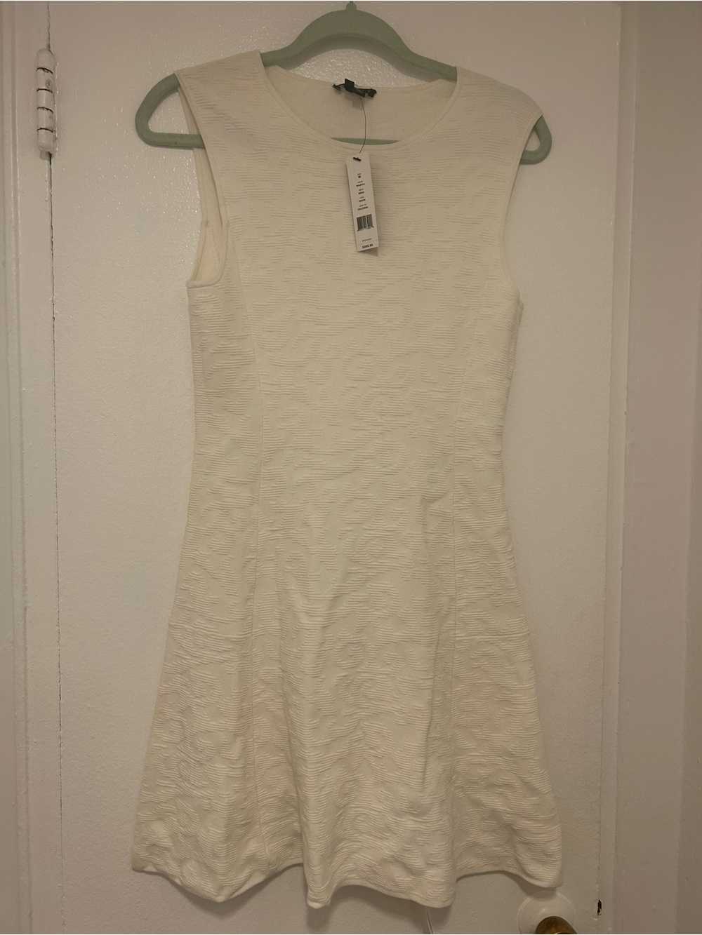 Theory Cream Sleeveless Textured Fit-and-Flare Mini Dress